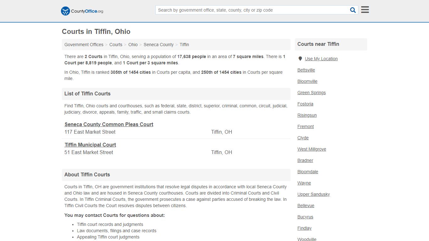 Courts - Tiffin, OH (Court Records & Calendars) - County Office
